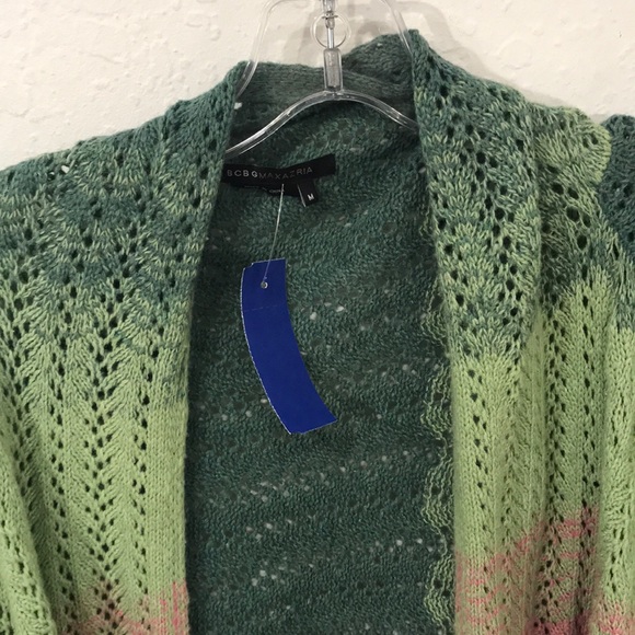BCBG Max Azria green pink open front cardigan M - Picture 3 of 7